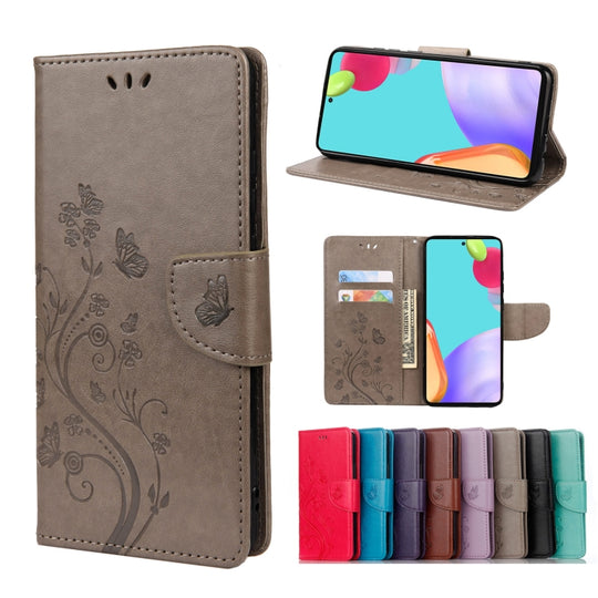 For Samsung Galaxy A23 5G Butterfly Flower Pattern Flip Leather Phone Case(Grey)