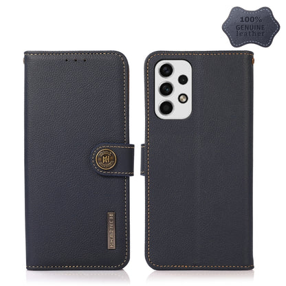 For Samsung Galaxy A23 5G KHAZNEH Custer Genuine Leather RFID Phone Case(Blue) - Galaxy Phone Cases by buy2fix | Online Shopping UK | buy2fix