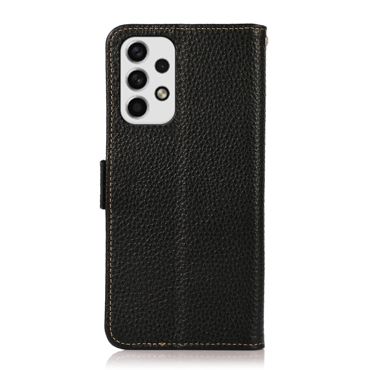 For Samsung Galaxy A23 5G KHAZNEH Side-Magnetic Litchi Genuine Leather RFID Phone Case(Black) - Galaxy Phone Cases by buy2fix | Online Shopping UK | buy2fix