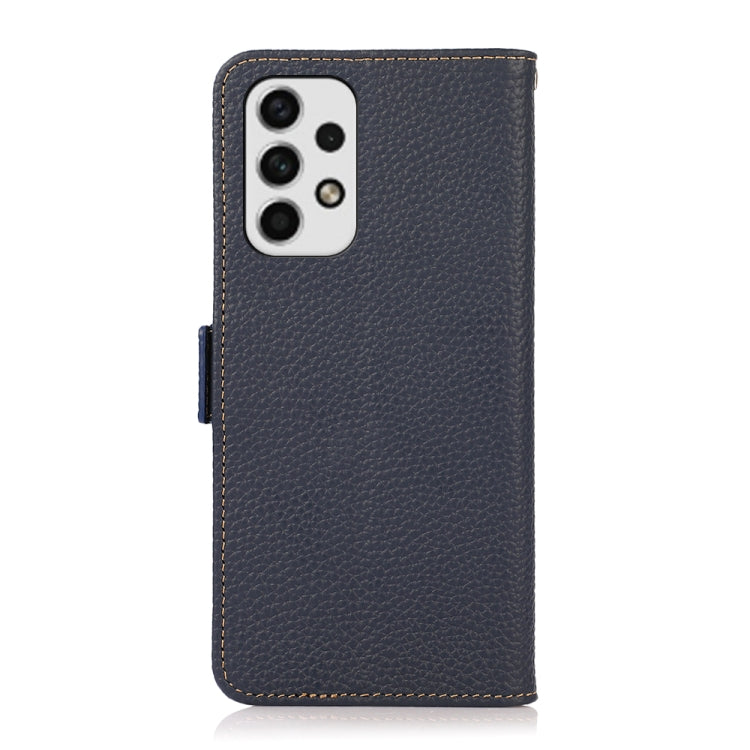 For Samsung Galaxy A23 5G KHAZNEH Side-Magnetic Litchi Genuine Leather RFID Phone Case(Blue) - Galaxy Phone Cases by buy2fix | Online Shopping UK | buy2fix