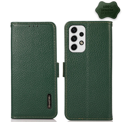 For Samsung Galaxy A23 5G KHAZNEH Side-Magnetic Litchi Genuine Leather RFID Phone Case(Green) - Galaxy Phone Cases by buy2fix | Online Shopping UK | buy2fix