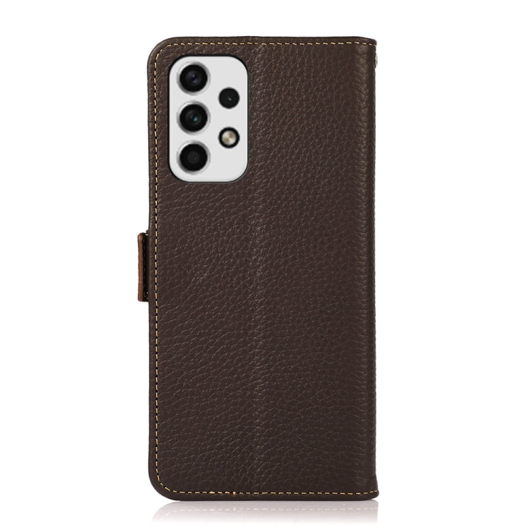 For Samsung Galaxy A23 5G KHAZNEH Side-Magnetic Litchi Genuine Leather RFID Phone Case(Brown) - Galaxy Phone Cases by buy2fix | Online Shopping UK | buy2fix
