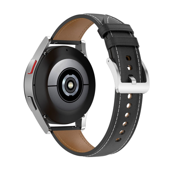 20mm Genuine Leather Watch Band for Samsung Galaxy Watch4/Watch3 41mm/Active2/Huawei/Garmin Watch etc.(Black)