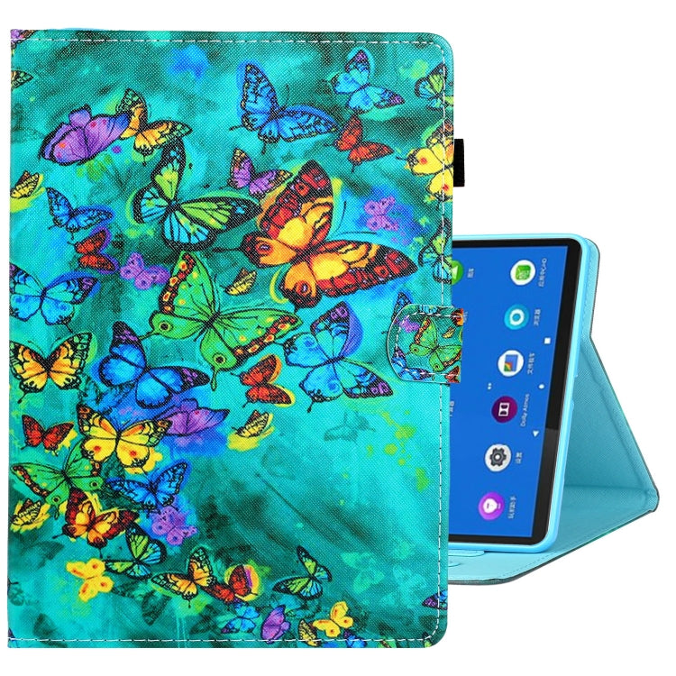 For Samsung Galaxy Tab A8 10.5 2021 Coloured Drawing Stitching Leather Tablet Case(Green Butterfly) by buy2fix