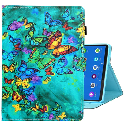 For Samsung Galaxy Tab A8 10.5 2021 Coloured Drawing Stitching Leather Tablet Case(Green Butterfly) by buy2fix