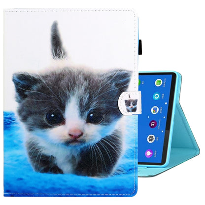 For Samsung Galaxy Tab A8 10.5 2021 Coloured Drawing Stitching Leather Tablet Case(Blue White Cat) by buy2fix