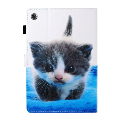 For Samsung Galaxy Tab A8 10.5 2021 Coloured Drawing Stitching Leather Tablet Case(Blue White Cat) by buy2fix