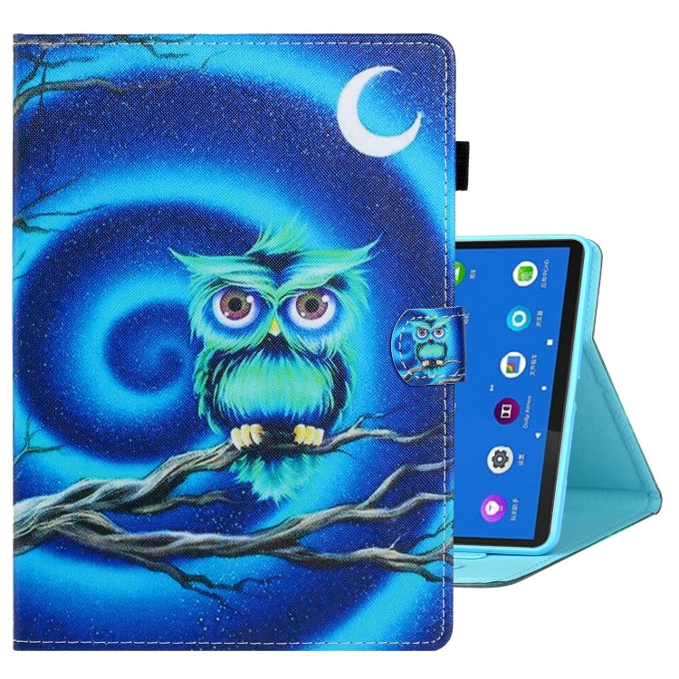 For Samsung Galaxy Tab A8 10.5 2021 Coloured Drawing Stitching Leather Tablet Case(Moon Owl) by buy2fix