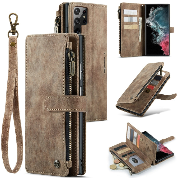 For Samsung Galaxy S22 Ultra 5G CaseMe C30 Multifunctional Phone Leather Case with Holder & Card Slot & Wallet(Brown) - Galaxy S22 Ultra 5G Cases by CaseMe | Online Shopping UK | buy2fix