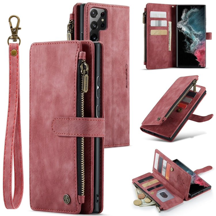 For Samsung Galaxy S22 Ultra 5G CaseMe C30 Multifunctional Phone Leather Case with Holder & Card Slot & Wallet(Red) - Galaxy S22 Ultra 5G Cases by CaseMe | Online Shopping UK | buy2fix