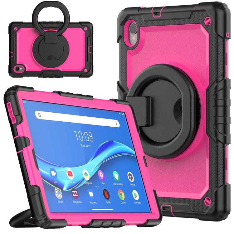 For Lenovo M10 Plus X606F Silicone + PC Holder Tablet Case(Black+Rose Red) - Lenovo by buy2fix | Online Shopping UK | buy2fix