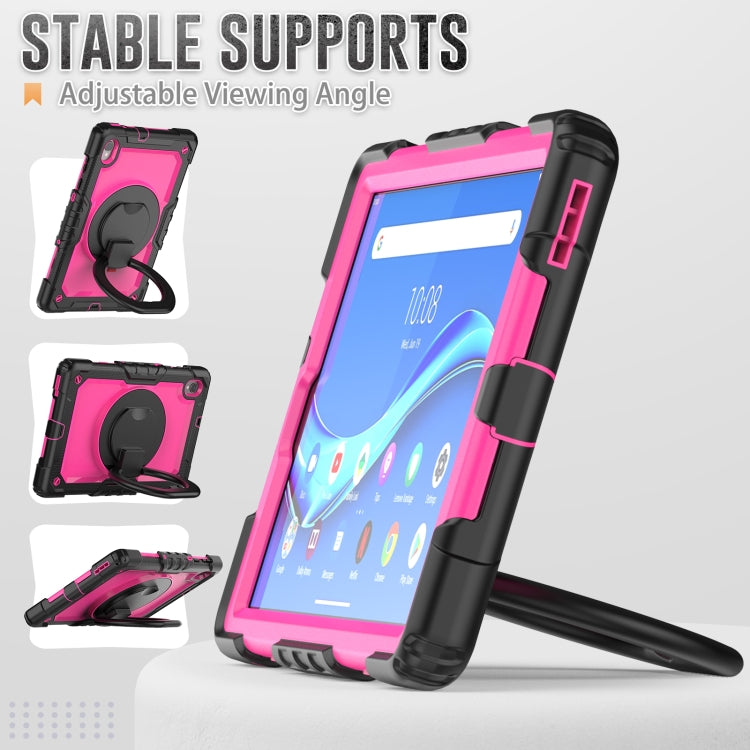 For Lenovo M10 Plus X606F Silicone + PC Holder Tablet Case(Black+Rose Red) - Lenovo by buy2fix | Online Shopping UK | buy2fix