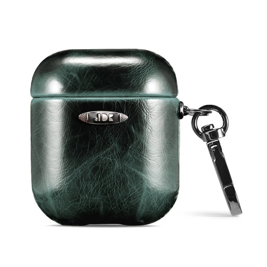 Oil Wax Leather Texture Earphone Protective Case with Hang Buckle For AirPods 1 / 2(Dark Green) - For AirPods 1/2 by buy2fix | Online Shopping UK | buy2fix