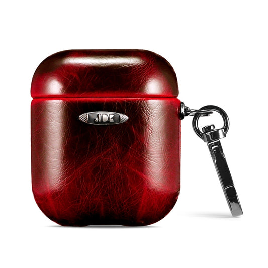 Oil Wax Leather Texture Earphone Protective Case with Hang Buckle For AirPods 1 / 2(Red) - For AirPods 1/2 by buy2fix | Online Shopping UK | buy2fix