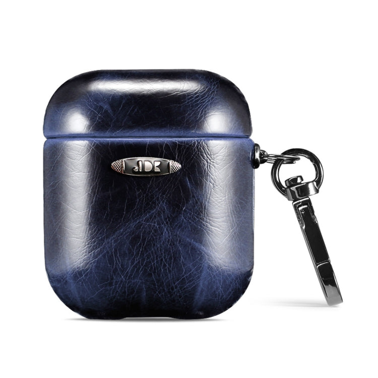 Oil Wax Leather Texture Earphone Protective Case with Hang Buckle For AirPods 1 / 2(Blue) - For AirPods 1/2 by buy2fix | Online Shopping UK | buy2fix