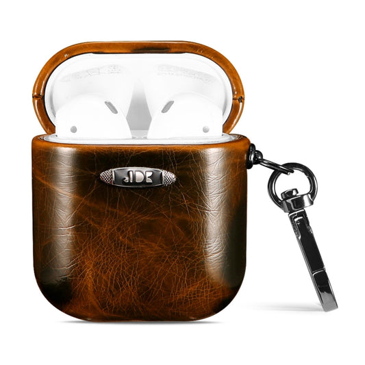 Oil Wax Leather Texture Earphone Protective Case with Hang Buckle For AirPods 1 / 2(Brown) - For AirPods 1/2 by buy2fix | Online Shopping UK | buy2fix