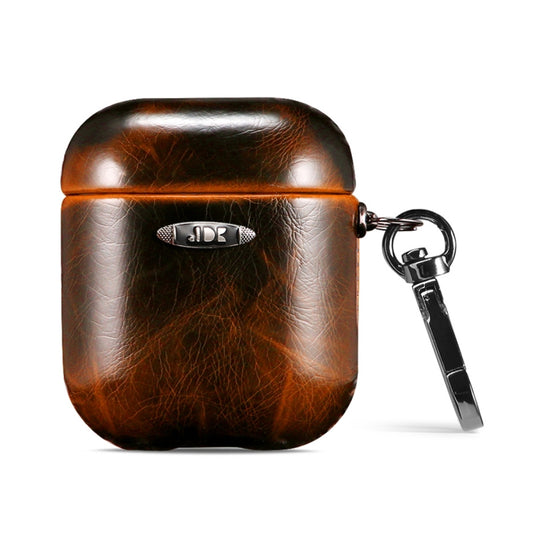 Oil Wax Leather Texture Earphone Protective Case with Hang Buckle For AirPods 1 / 2(Brown) - For AirPods 1/2 by buy2fix | Online Shopping UK | buy2fix
