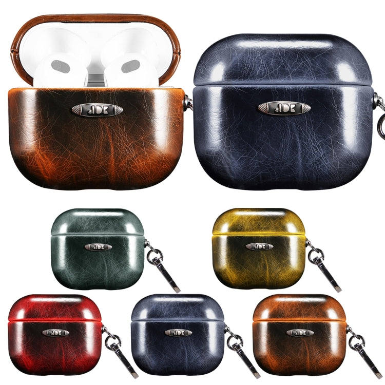 Oil Wax Leather Texture Earphone Protective Case with Hang Buckle For AirPods 3(Brown) - For AirPods 3 by buy2fix | Online Shopping UK | buy2fix