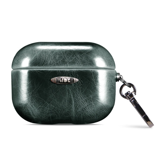 Oil Wax Leather Texture Earphone Protective Case with Hang Buckle For AirPods Pro(Dark Green) - For AirPods 1/2 by buy2fix | Online Shopping UK | buy2fix