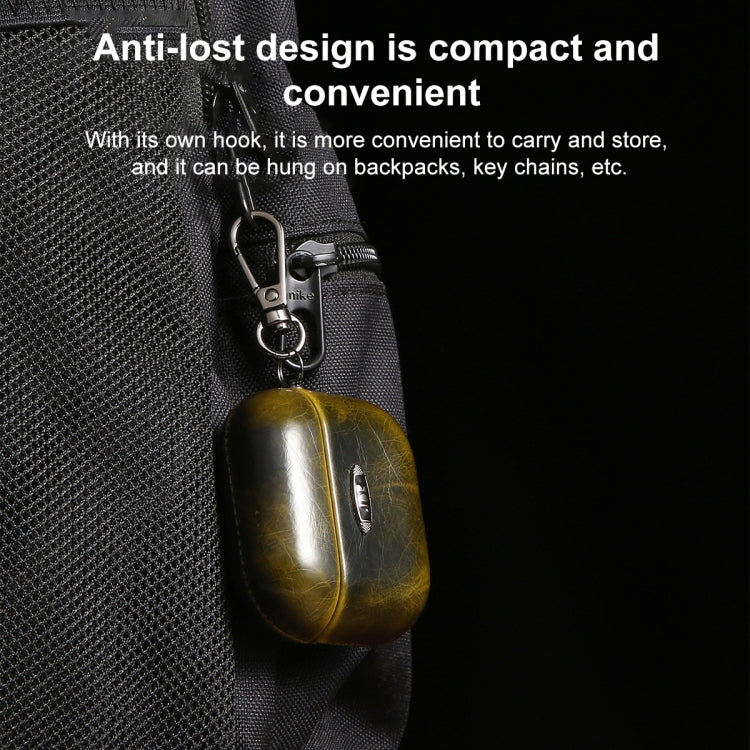 Oil Wax Leather Texture Earphone Protective Case with Hang Buckle For AirPods Pro(Yellow) - For AirPods 1/2 by buy2fix | Online Shopping UK | buy2fix