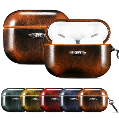 Oil Wax Leather Texture Earphone Protective Case with Hang Buckle For AirPods Pro(Yellow) - For AirPods 1/2 by buy2fix | Online Shopping UK | buy2fix