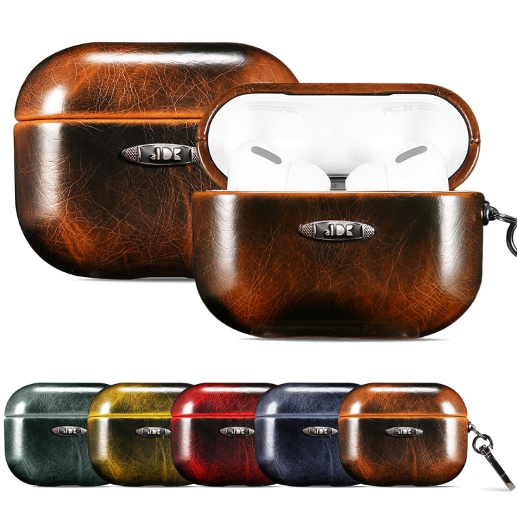 Oil Wax Leather Texture Earphone Protective Case with Hang Buckle For AirPods Pro(Red) - For AirPods 1/2 by buy2fix | Online Shopping UK | buy2fix