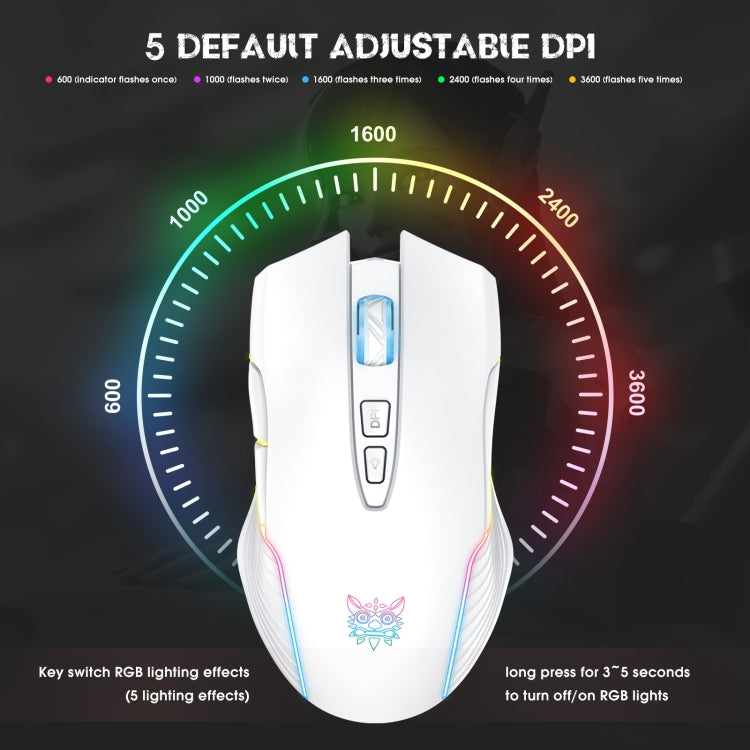 ONIKUMA CW905 2.4G RGB Lighting Wireless Mouse (Grey White) - Wireless Mice by ONIKUMA | Online Shopping UK | buy2fix