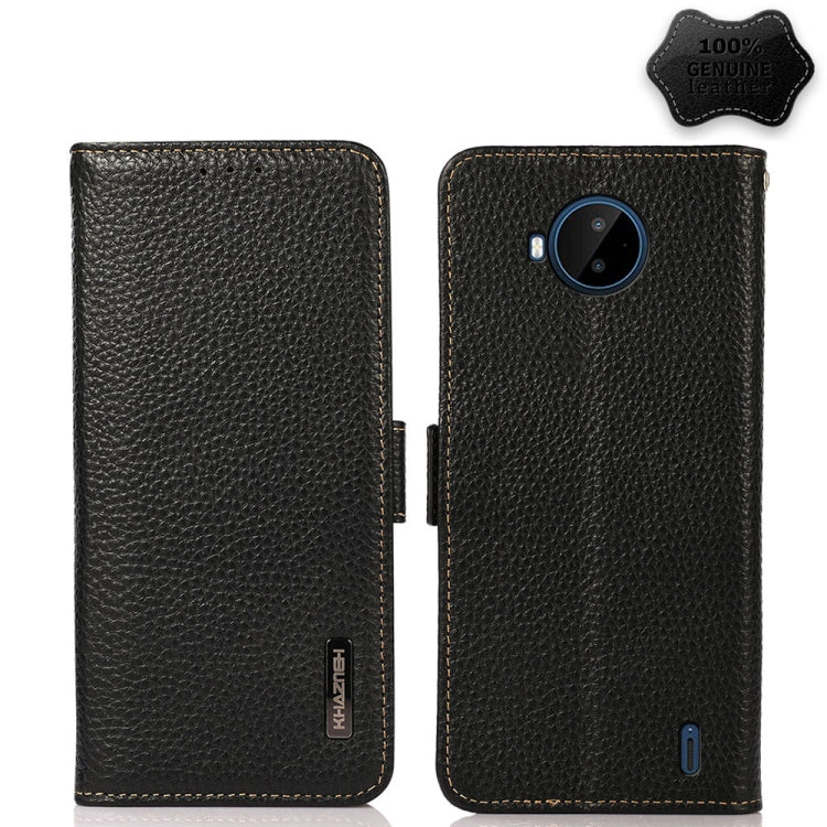 For Nokia C20 Plus KHAZNEH Side-Magnetic Litchi Genuine Leather RFID Phone Case(Black) - Nokia Cases by buy2fix | Online Shopping UK | buy2fix