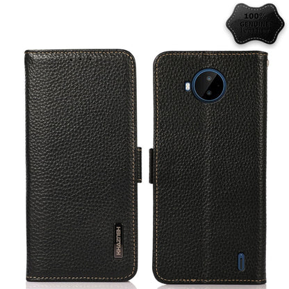 For Nokia C20 Plus KHAZNEH Side-Magnetic Litchi Genuine Leather RFID Phone Case(Black) - Nokia Cases by buy2fix | Online Shopping UK | buy2fix