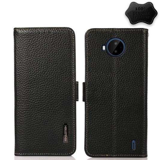 For Nokia C20 Plus KHAZNEH Side-Magnetic Litchi Genuine Leather RFID Phone Case(Black) - Nokia Cases by buy2fix | Online Shopping UK | buy2fix