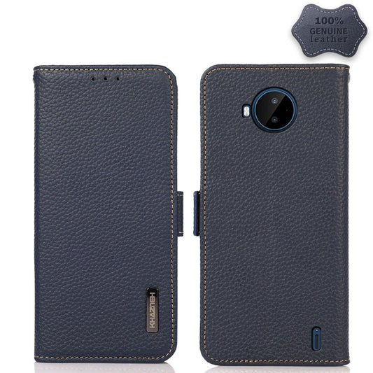 For Nokia C20 Plus KHAZNEH Side-Magnetic Litchi Genuine Leather RFID Phone Case(Blue) - Nokia Cases by buy2fix | Online Shopping UK | buy2fix