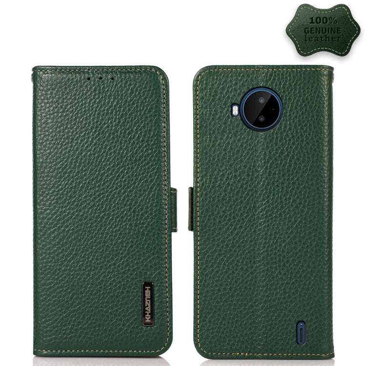 For Nokia C20 Plus KHAZNEH Side-Magnetic Litchi Genuine Leather RFID Phone Case(Green) - Nokia Cases by buy2fix | Online Shopping UK | buy2fix