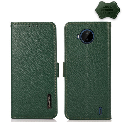For Nokia C20 Plus KHAZNEH Side-Magnetic Litchi Genuine Leather RFID Phone Case(Green) - Nokia Cases by buy2fix | Online Shopping UK | buy2fix