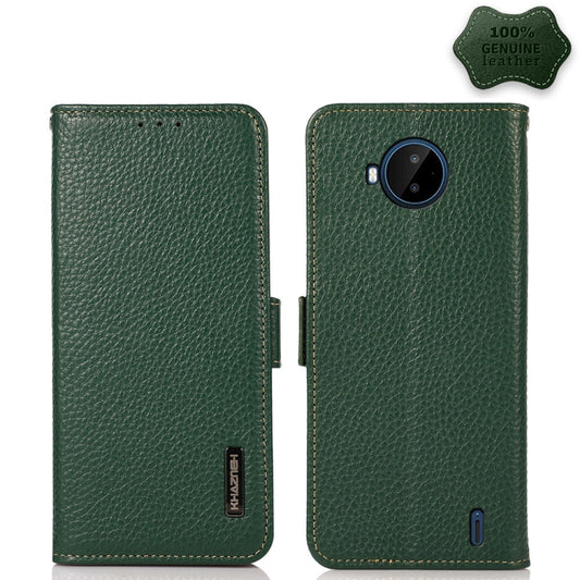 For Nokia C20 Plus KHAZNEH Side-Magnetic Litchi Genuine Leather RFID Phone Case(Green) - Nokia Cases by buy2fix | Online Shopping UK | buy2fix