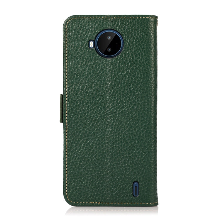For Nokia C20 Plus KHAZNEH Side-Magnetic Litchi Genuine Leather RFID Phone Case(Green) - Nokia Cases by buy2fix | Online Shopping UK | buy2fix