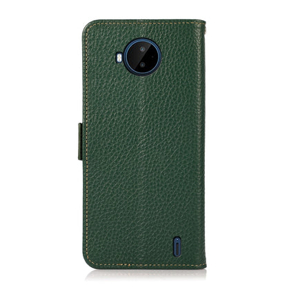 For Nokia C20 Plus KHAZNEH Side-Magnetic Litchi Genuine Leather RFID Phone Case(Green) - Nokia Cases by buy2fix | Online Shopping UK | buy2fix