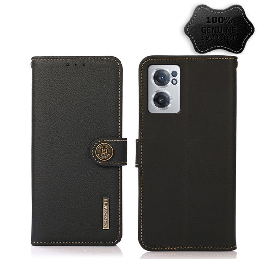For OnePlus Nord CE 2 5G KHAZNEH Custer Genuine Leather RFID Phone Case(Black) - OnePlus Cases by buy2fix | Online Shopping UK | buy2fix