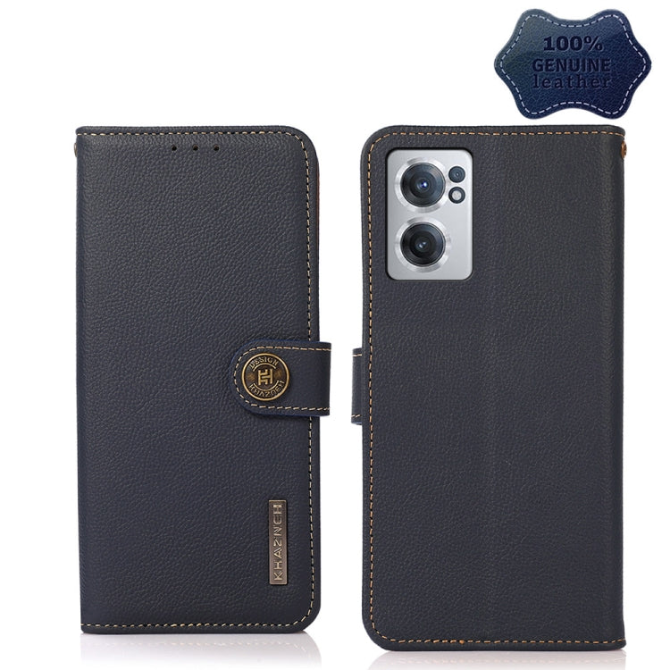 For OnePlus Nord CE 2 5G KHAZNEH Custer Genuine Leather RFID Phone Case(Blue) - OnePlus Cases by buy2fix | Online Shopping UK | buy2fix