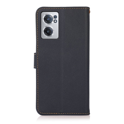 For OnePlus Nord CE 2 5G KHAZNEH Custer Genuine Leather RFID Phone Case(Blue) - OnePlus Cases by buy2fix | Online Shopping UK | buy2fix