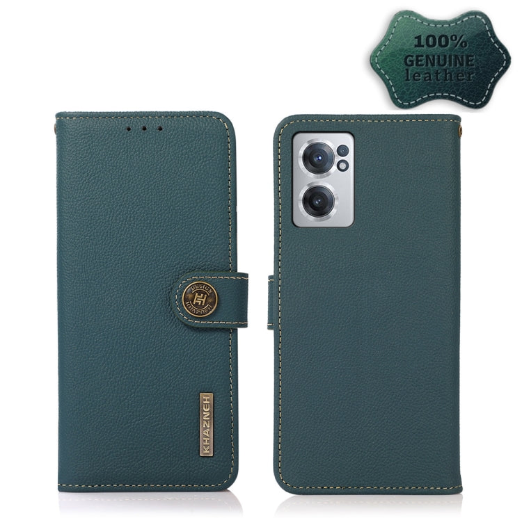 For OnePlus Nord CE 2 5G KHAZNEH Custer Genuine Leather RFID Phone Case(Green) - OnePlus Cases by buy2fix | Online Shopping UK | buy2fix