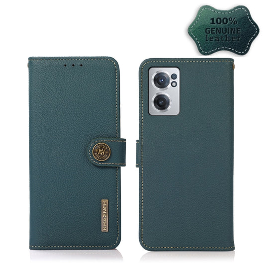 For OnePlus Nord CE 2 5G KHAZNEH Custer Genuine Leather RFID Phone Case(Green) - OnePlus Cases by buy2fix | Online Shopping UK | buy2fix