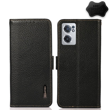 For OnePlus Nord CE 2 5G KHAZNEH Side-Magnetic Litchi Genuine Leather RFID Phone Case(Black) - OnePlus Cases by buy2fix | Online Shopping UK | buy2fix