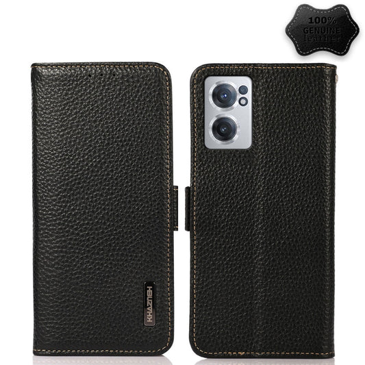 For OnePlus Nord CE 2 5G KHAZNEH Side-Magnetic Litchi Genuine Leather RFID Phone Case(Black) - OnePlus Cases by buy2fix | Online Shopping UK | buy2fix