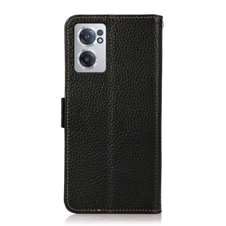 For OnePlus Nord CE 2 5G KHAZNEH Side-Magnetic Litchi Genuine Leather RFID Phone Case(Black) - OnePlus Cases by buy2fix | Online Shopping UK | buy2fix