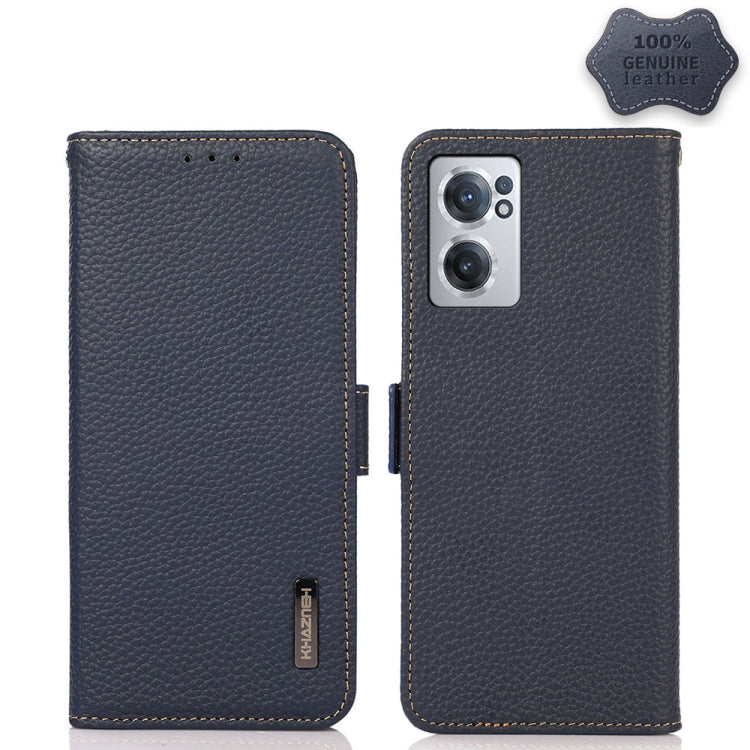 For OnePlus Nord CE 2 5G KHAZNEH Side-Magnetic Litchi Genuine Leather RFID Phone Case(Blue) - OnePlus Cases by buy2fix | Online Shopping UK | buy2fix