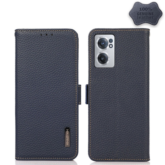 For OnePlus Nord CE 2 5G KHAZNEH Side-Magnetic Litchi Genuine Leather RFID Phone Case(Blue) - OnePlus Cases by buy2fix | Online Shopping UK | buy2fix