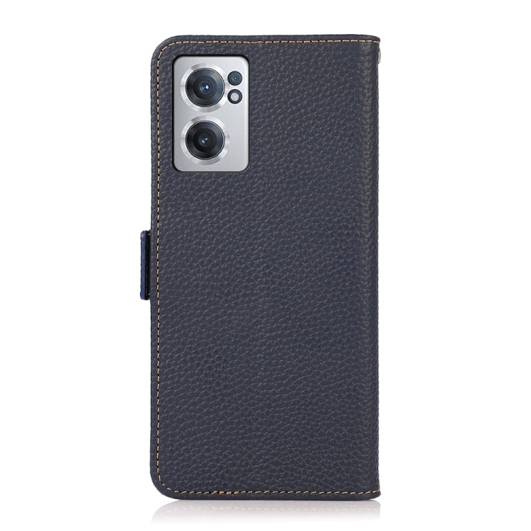 For OnePlus Nord CE 2 5G KHAZNEH Side-Magnetic Litchi Genuine Leather RFID Phone Case(Blue) - OnePlus Cases by buy2fix | Online Shopping UK | buy2fix