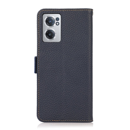For OnePlus Nord CE 2 5G KHAZNEH Side-Magnetic Litchi Genuine Leather RFID Phone Case(Blue) - OnePlus Cases by buy2fix | Online Shopping UK | buy2fix