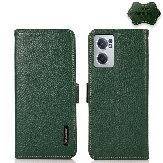For OnePlus Nord CE 2 5G KHAZNEH Side-Magnetic Litchi Genuine Leather RFID Phone Case(Green) - OnePlus Cases by buy2fix | Online Shopping UK | buy2fix