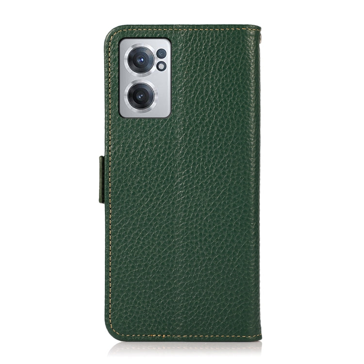 For OnePlus Nord CE 2 5G KHAZNEH Side-Magnetic Litchi Genuine Leather RFID Phone Case(Green) - OnePlus Cases by buy2fix | Online Shopping UK | buy2fix